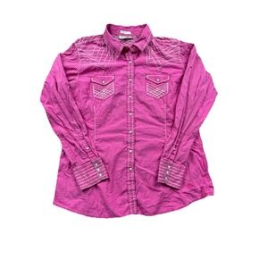 Ariat Womens Pearl Snap Button L/S Fitted Shirt Embroidered Western Large